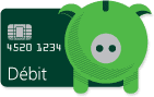 Image d'une carte de débit Visa avec tirelire verte