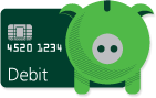 Visa debit card image with green piggy bank