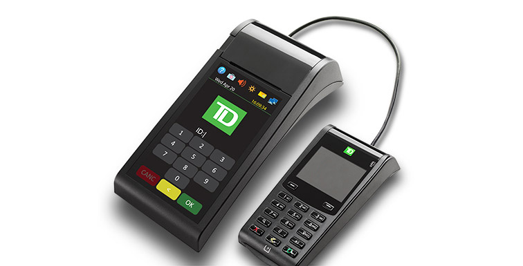 Secure and efficient countertop POS device with colour touchscreen and external PINpad.